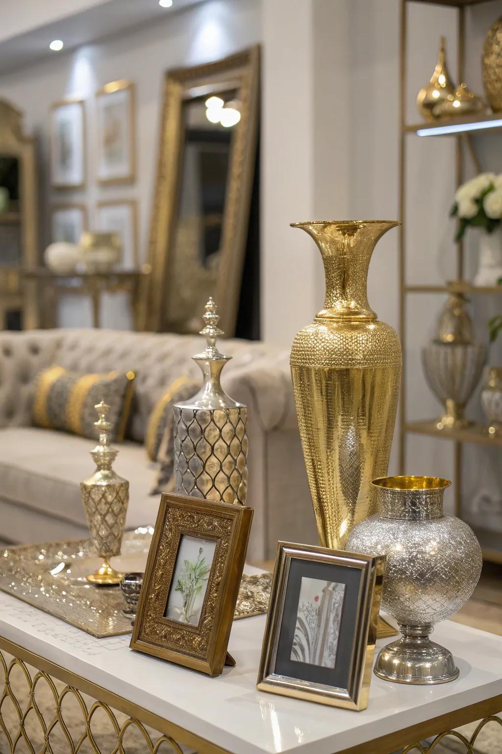 Metallic accents contribute a glamorous detail to your decoration.