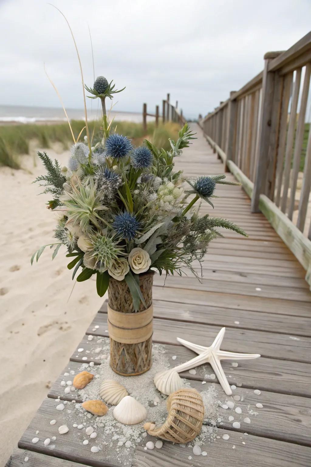 A beachside arrangement bringing the ocean's charm to a cozy porch.