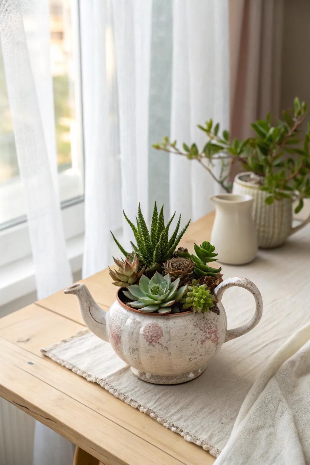 Breathe new life into everyday items with this charming upcycled teapot planter. 🌿✨