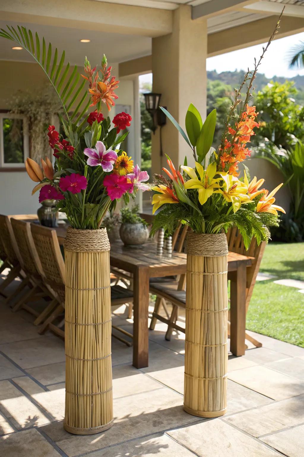 Stylish and sustainable cane vases for an eco-friendly touch.