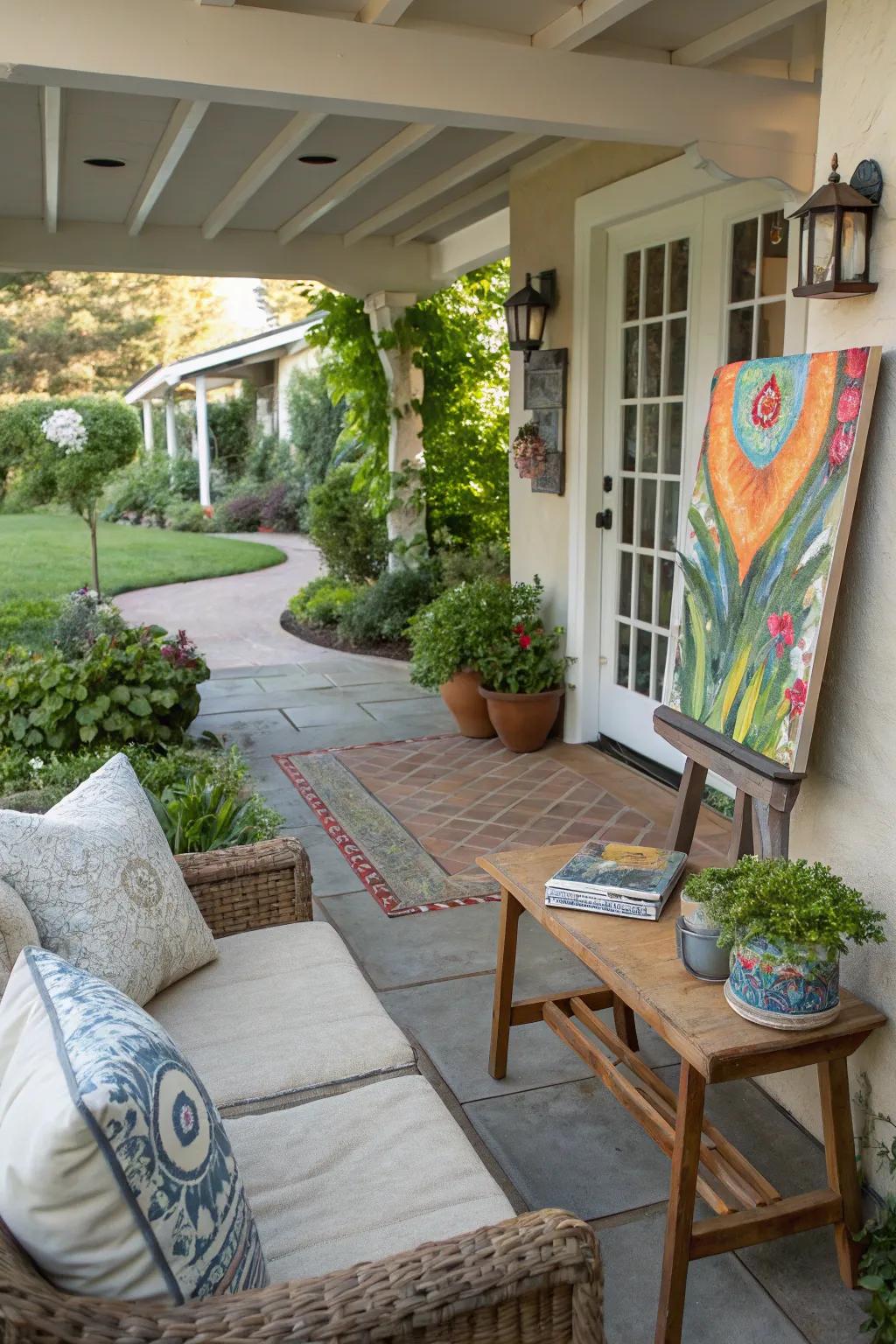 Exterior art includes a personal and creative flair to patio settings.