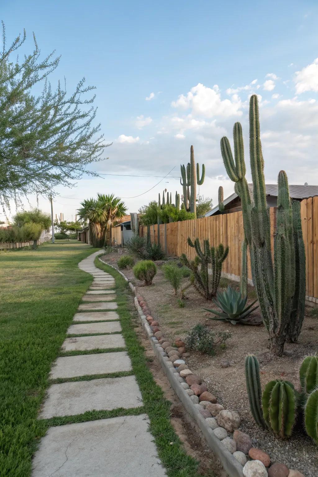 Cacti creating nature-inspired limits next to trails.