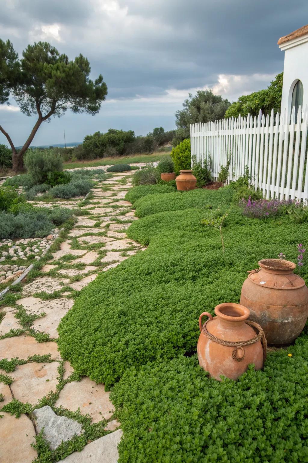 Thyme and clover make a lush, sustainable choice instead of regular grass.