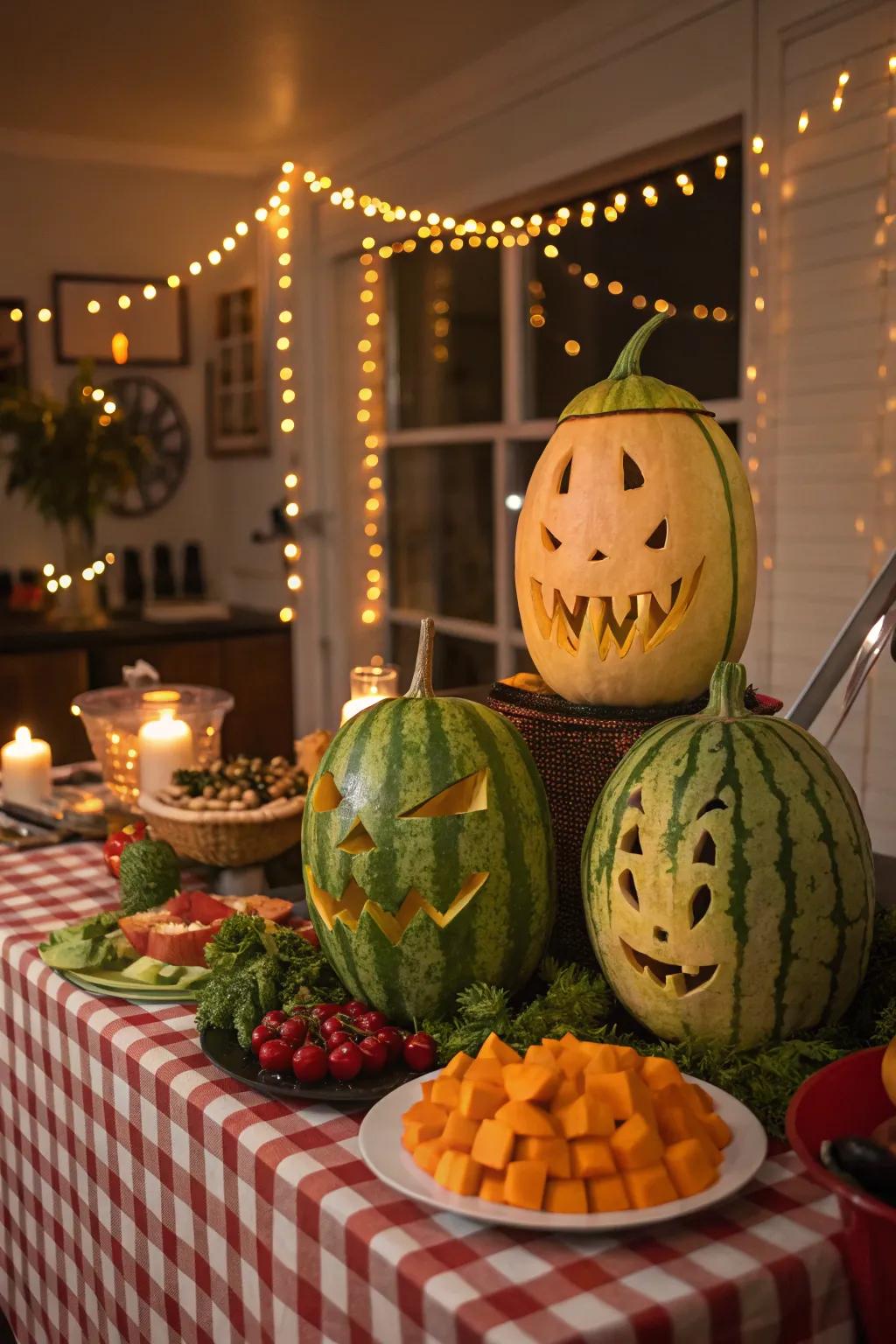 Spooky fruit etchings for a holiday-themed gathering.