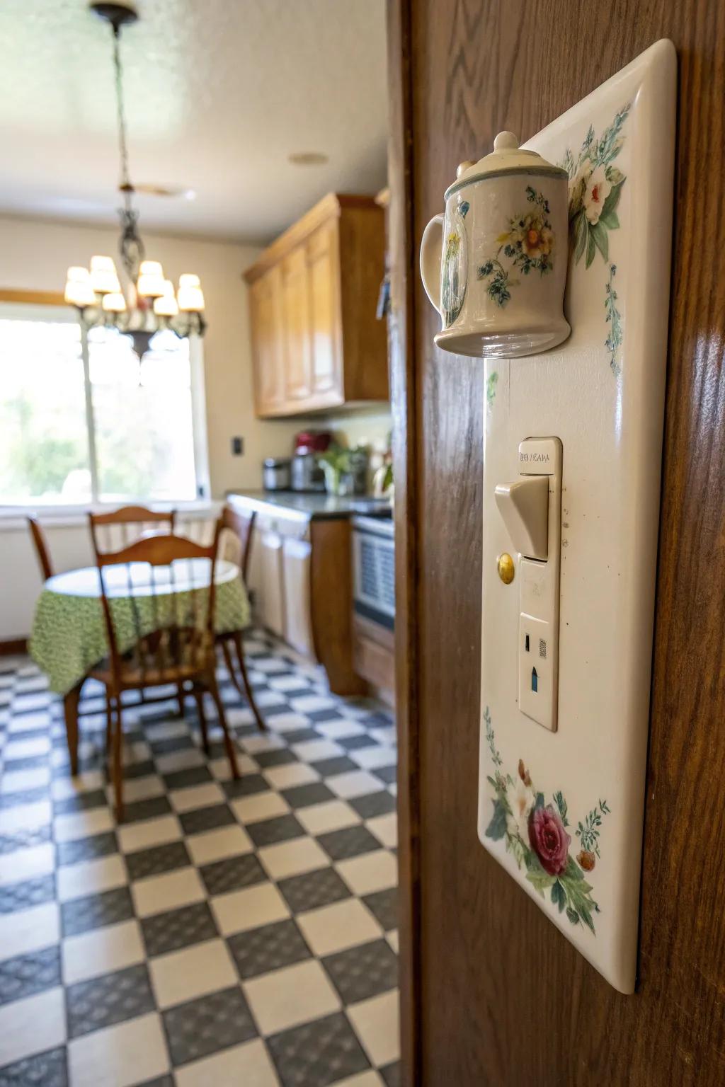 Drink container adds charm and warmth.