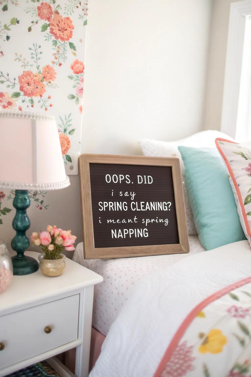 Embrace the art of chilling with a humorous spring message.