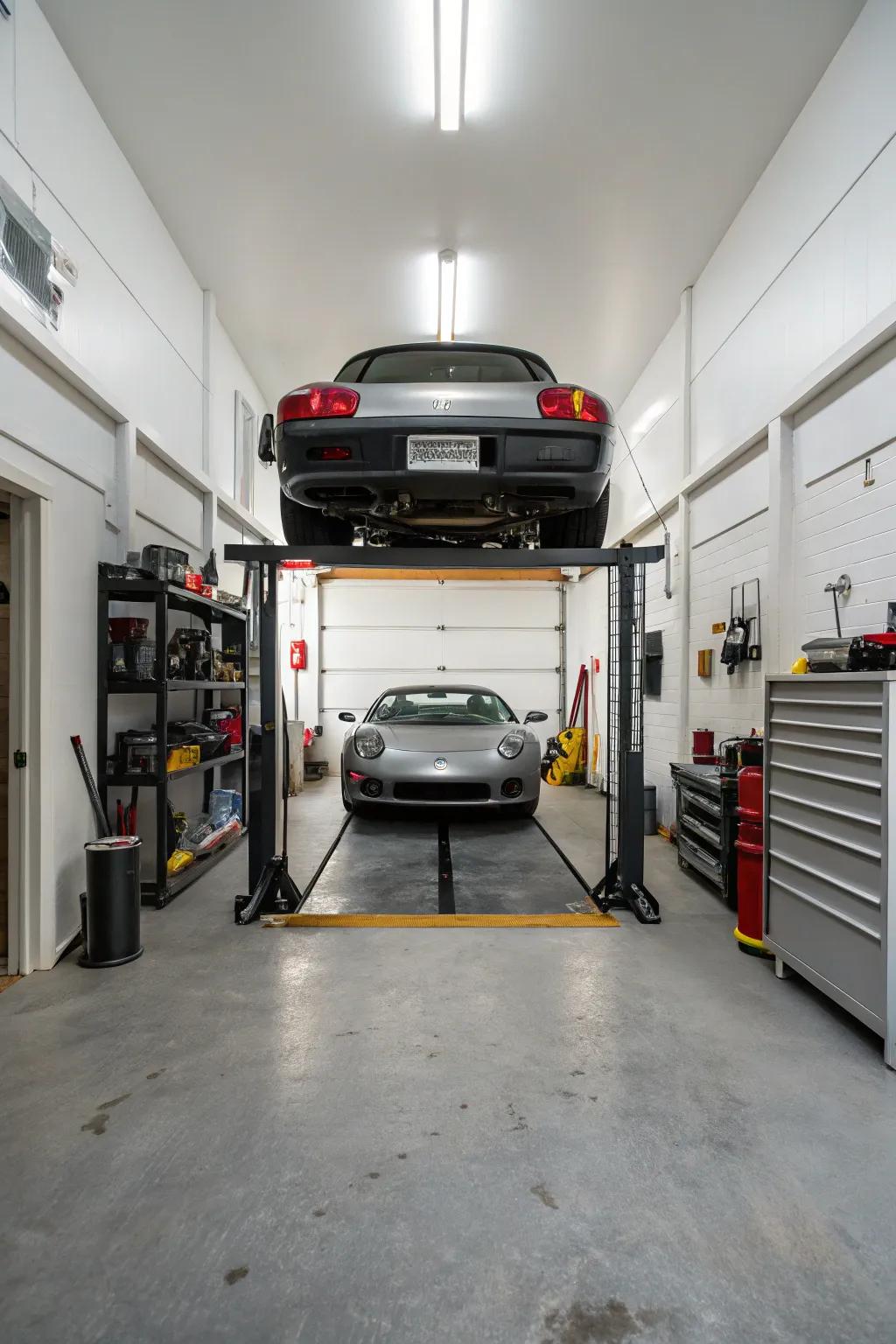 Low profile lifts accommodate sports cars with ease.