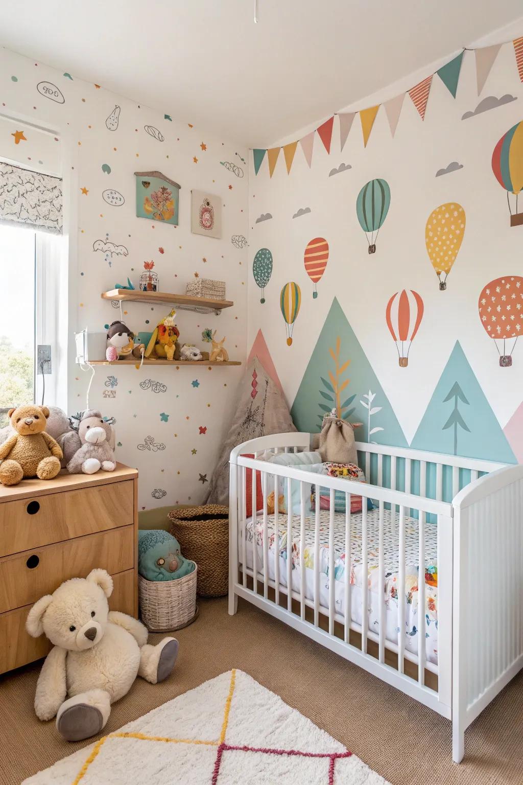Unique wall graphics contribute versatile personalization.
