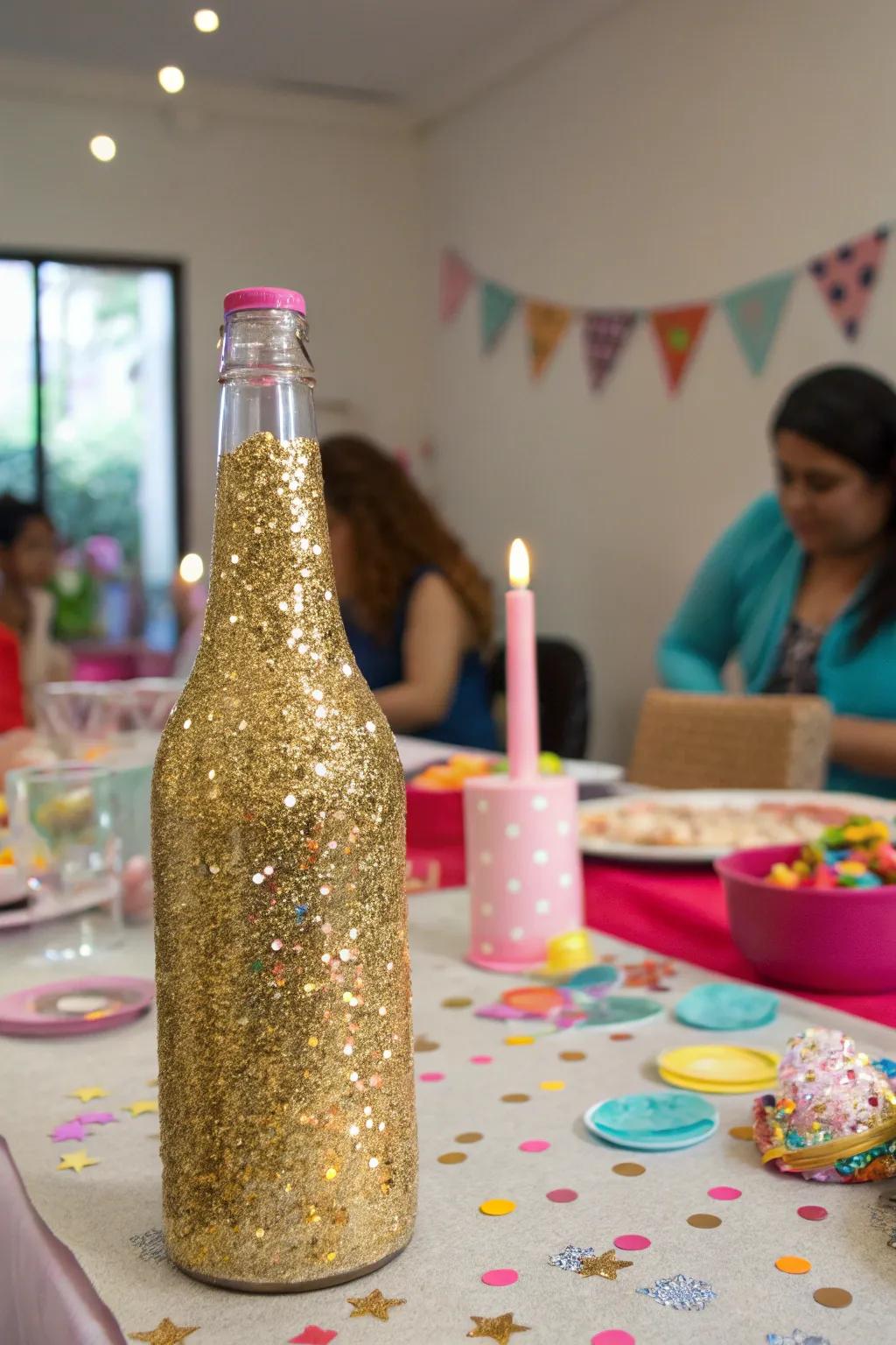 Glitter bottles adding a touch of glam to any celebration.