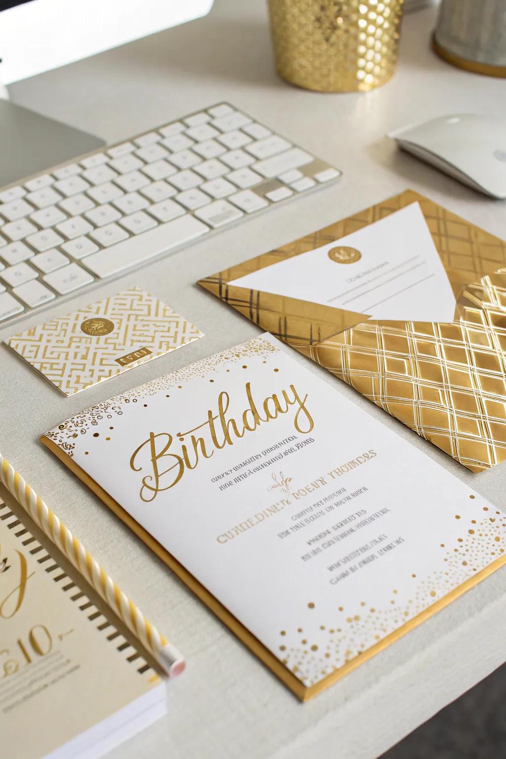 Gold print invites set the tone for your birthday celebration.