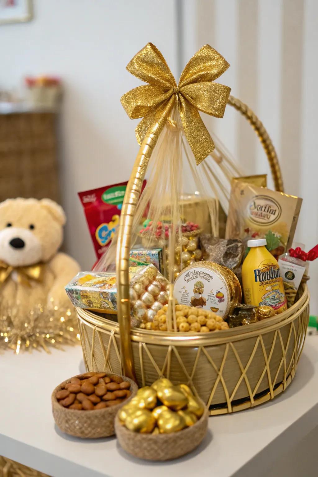 A delightful gilded present hamper filled with surprises.