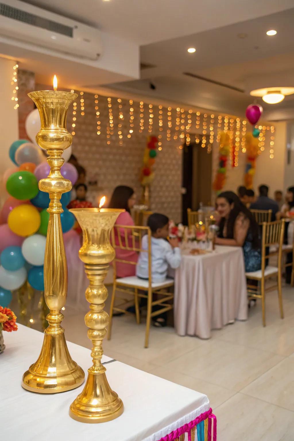 A cozy golden candlelit setting for a welcoming ambiance.