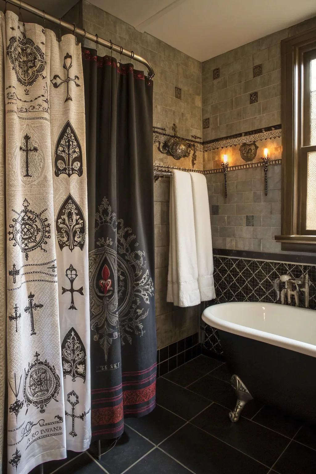 Gothic-themed fabrics add a cohesive and stylish touch.