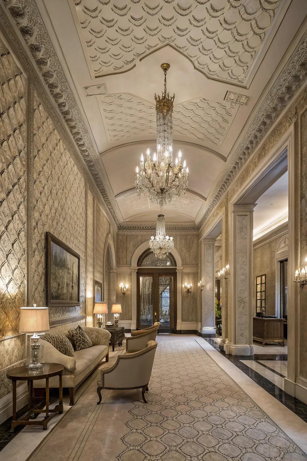Textural constituents contribute profundity and warmth to a majestic entryway.