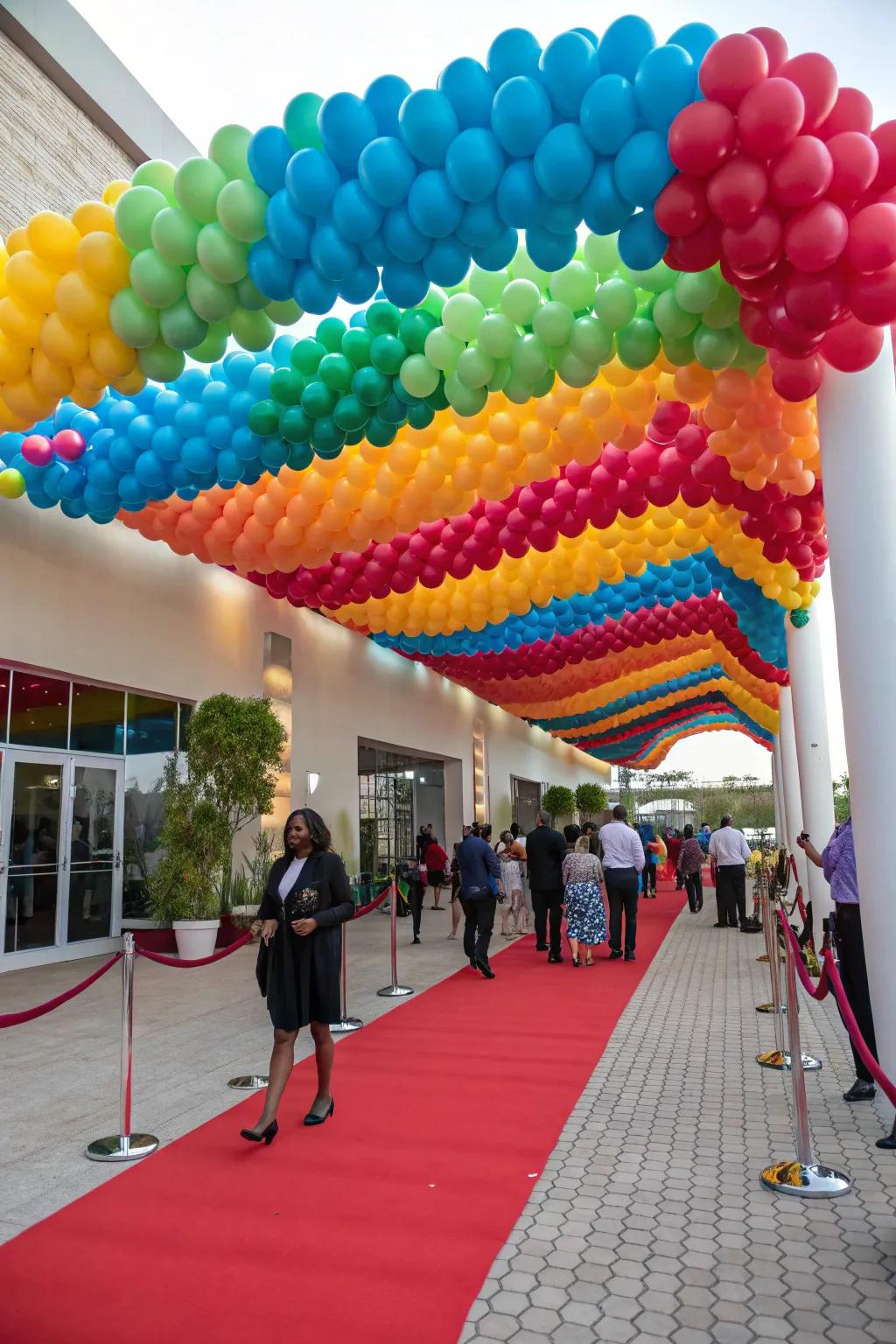 A balloon canopy creates a whimsical display.