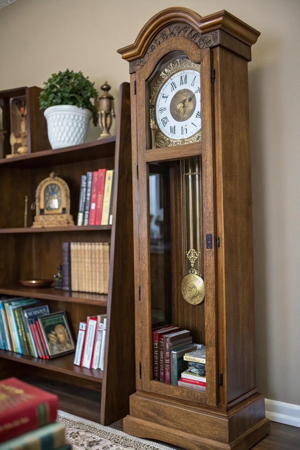 A longcase clock gets new life as a useful place.