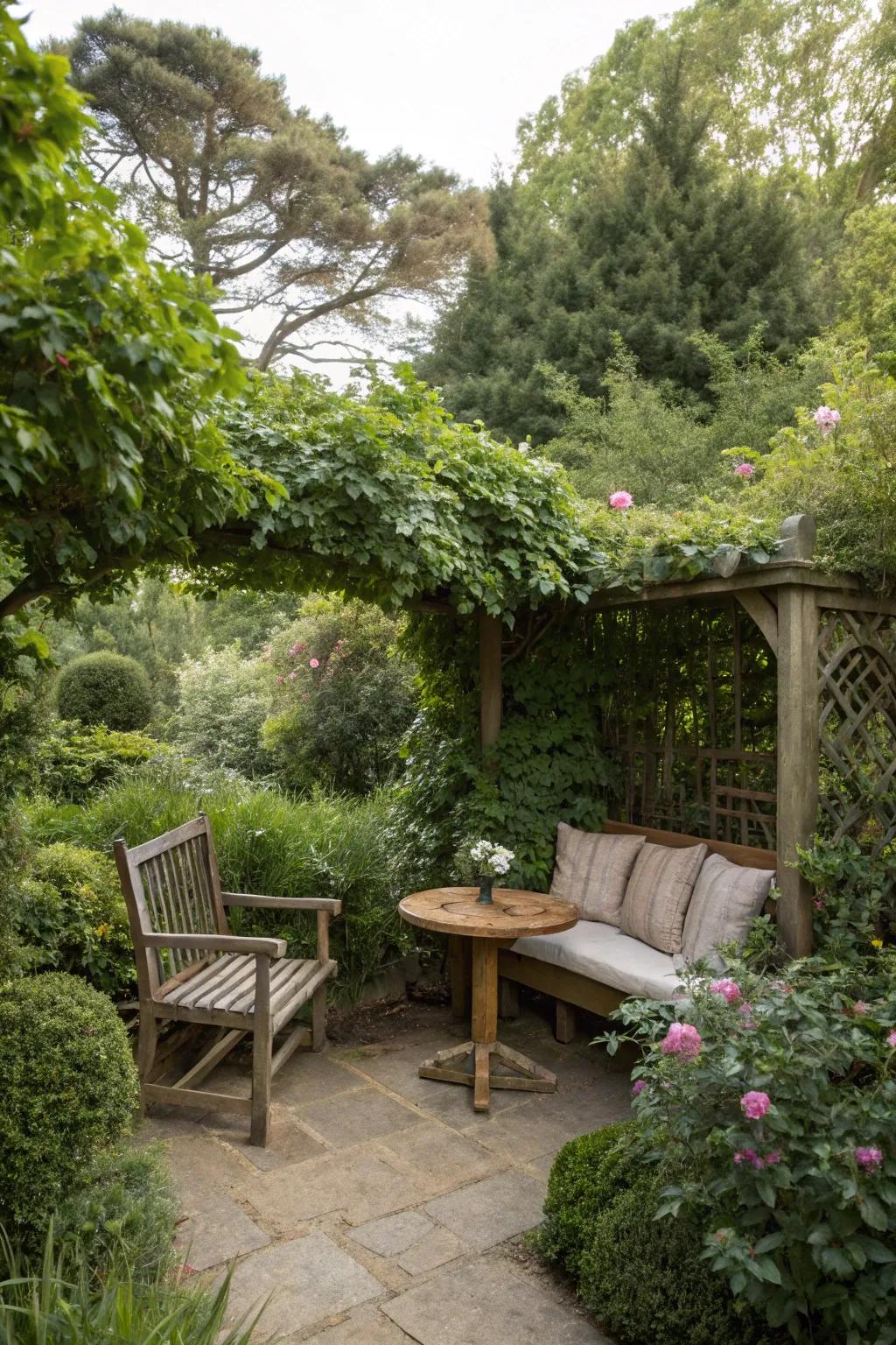 A secret garden nook, offering a private escape amidst lush greenery.
