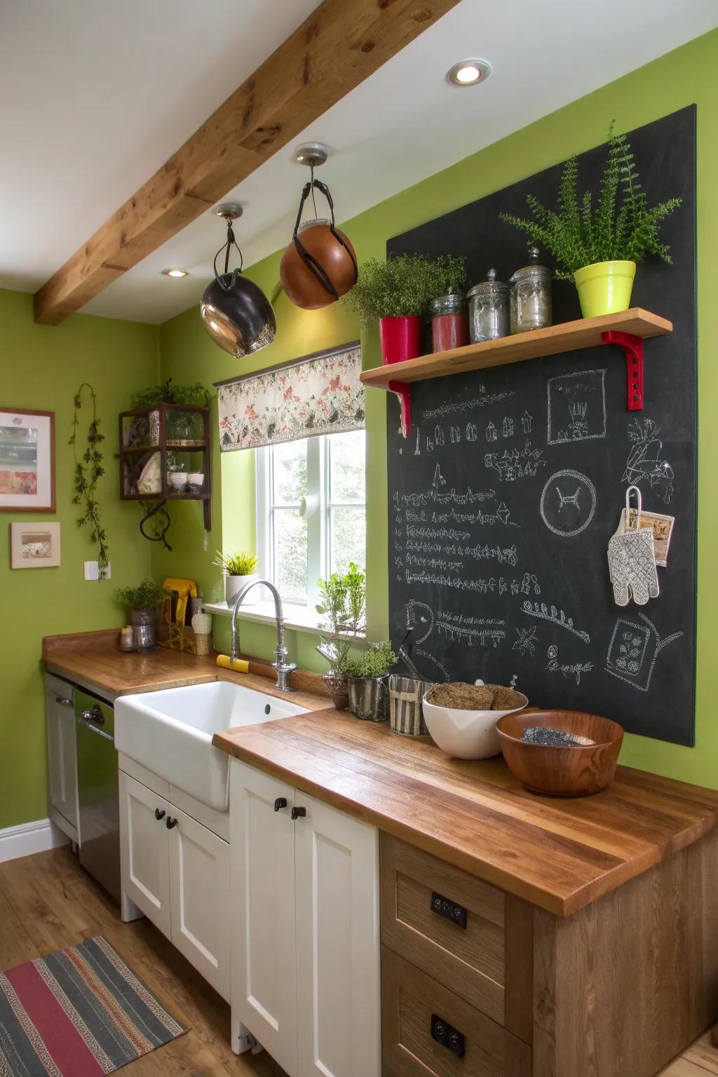 A cooking space green wall that has interactive elements that delight and engage.