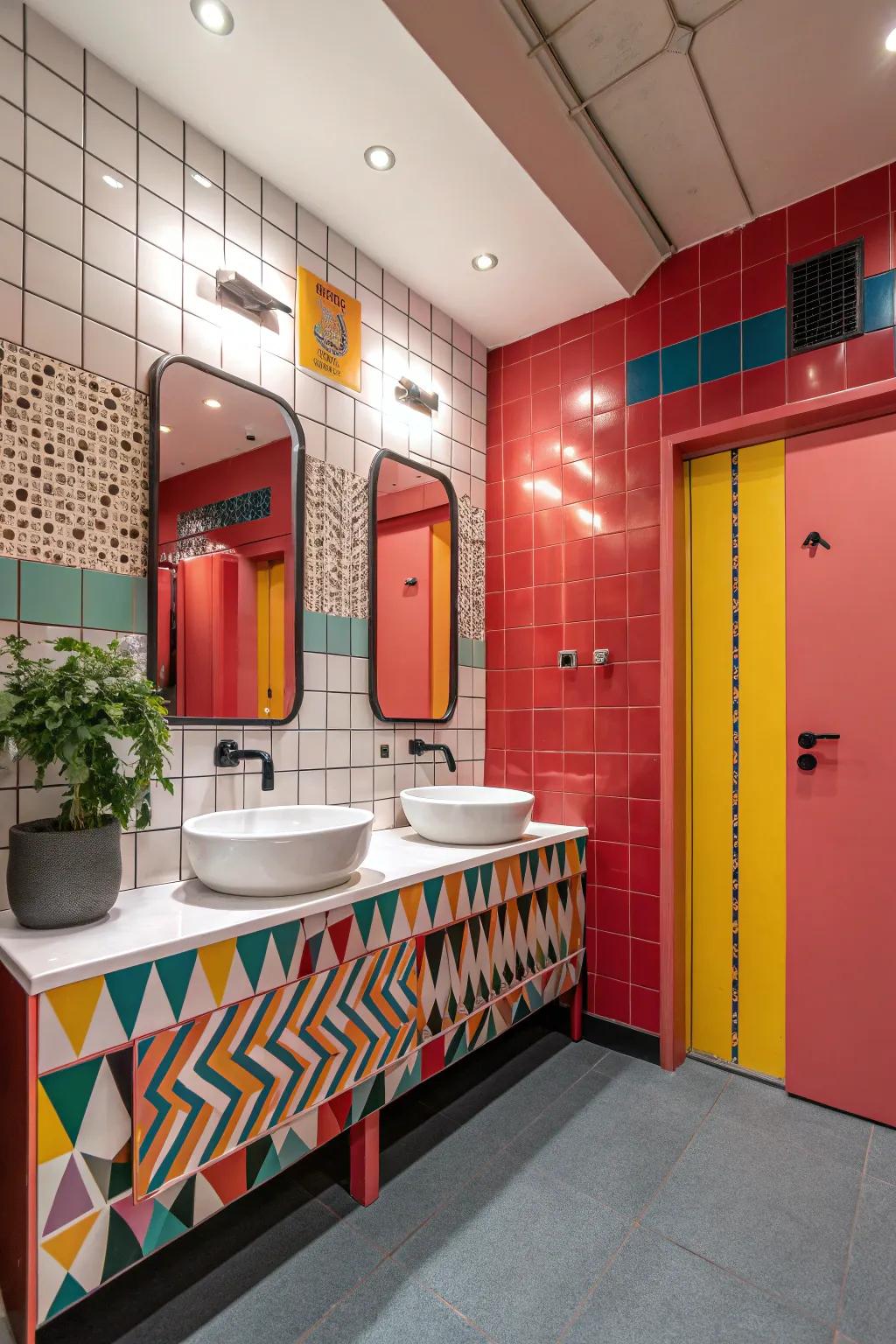 Bold color accents make this bathroom vibrant and inviting.