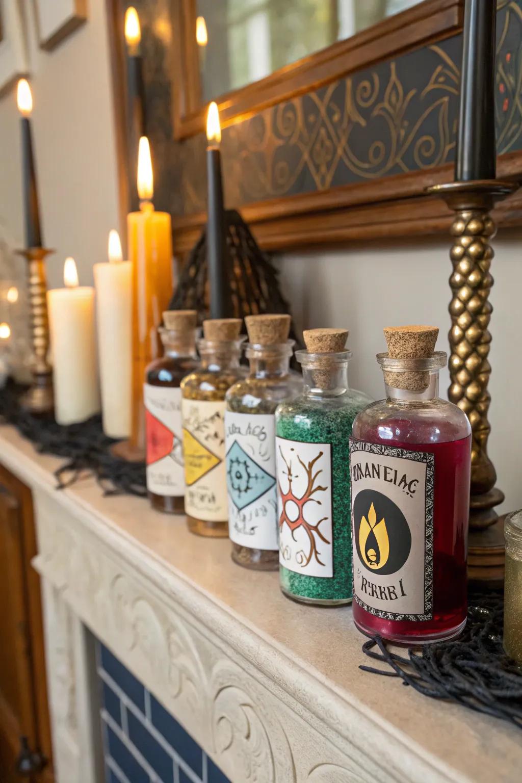 Magical vials add a whimsical, witchy element.