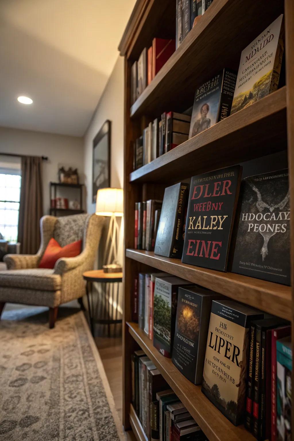 Spooky novel jackets establish intrigue.