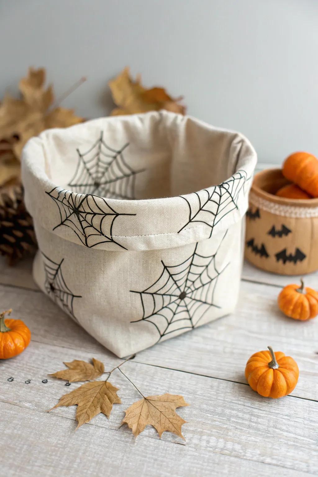 Embrace Halloween with sophistication: a self-made cloth container for delightful organization.