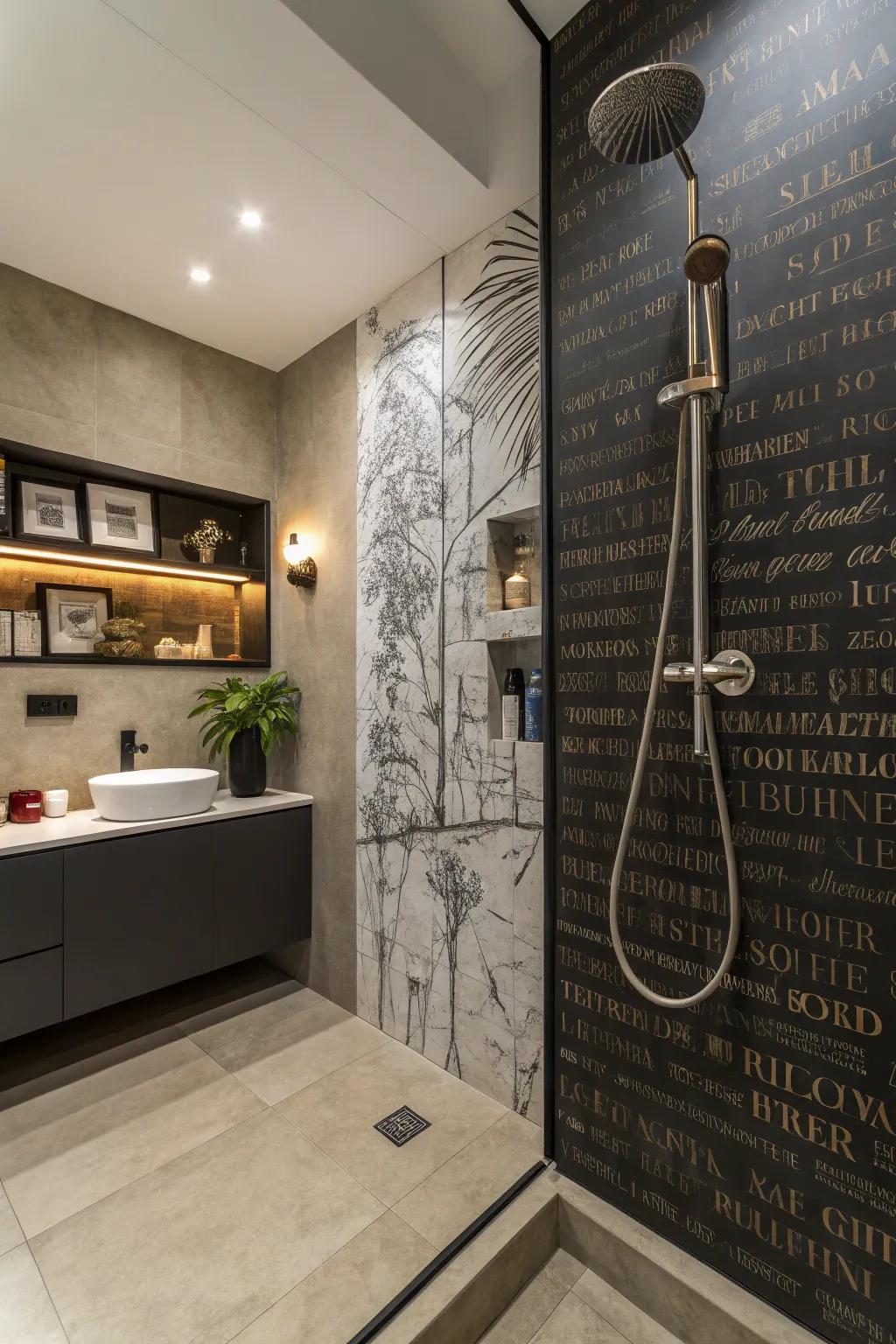 Turn your aqua sprayer into an artistic centerpiece with a statement wall.
