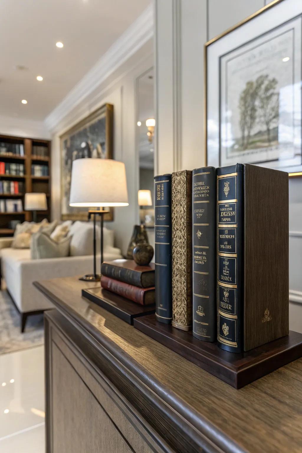 Elegant tome stabilizers that bestow a sophisticated accent upon the bookshelf.
