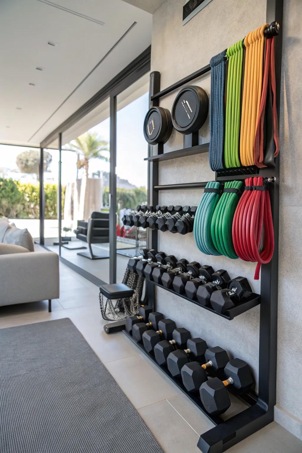 Storage solutions: Keep your fitness area tidy.