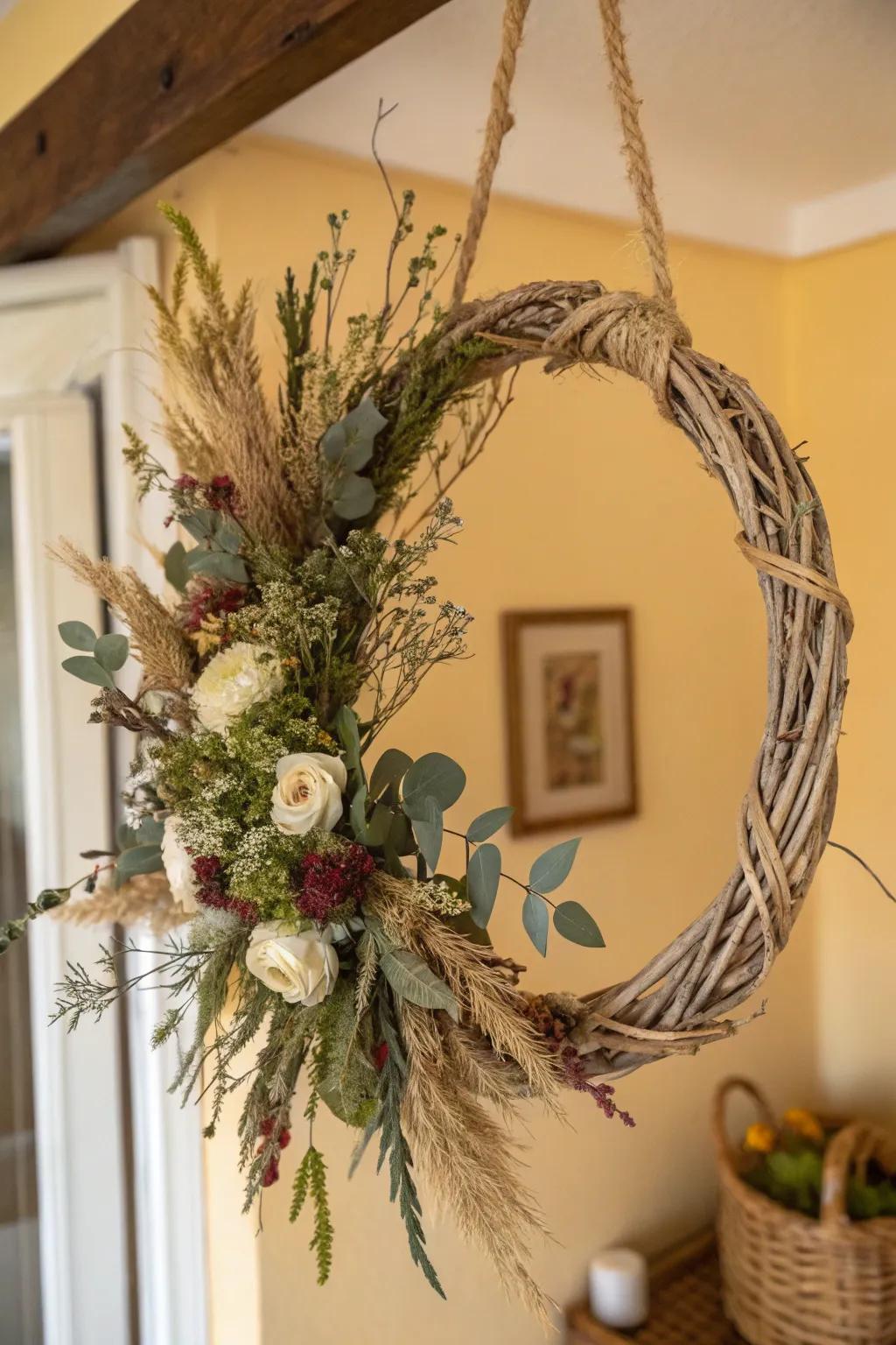 Incorporate an earthy accent to your wreath utilizing organic twine.