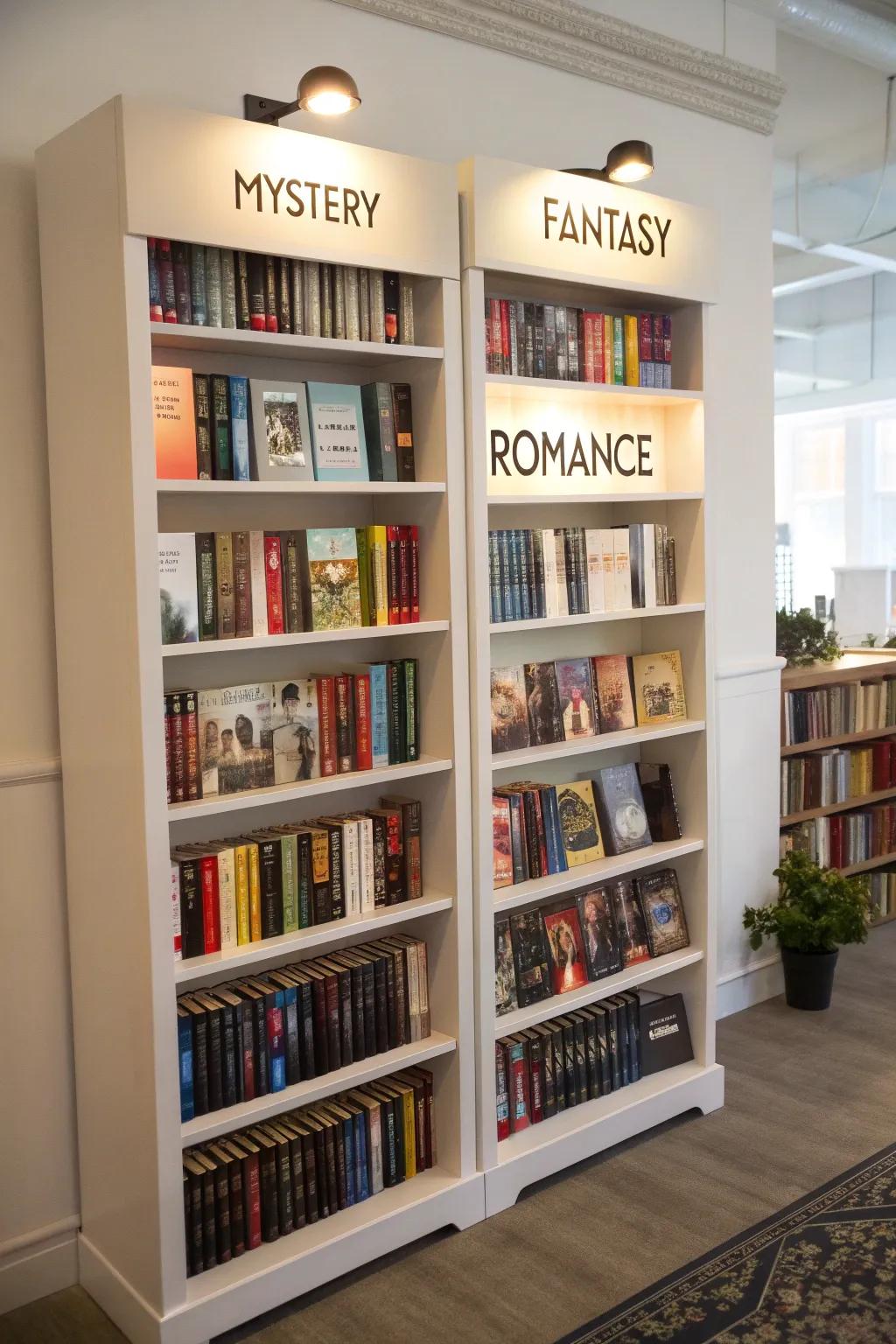 Themed shelves create a curated and organized look
