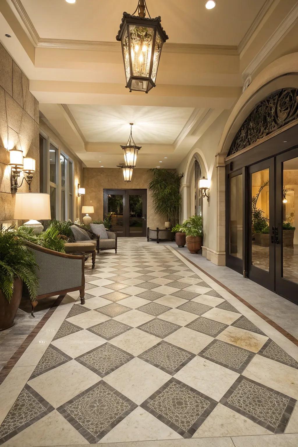 Diamond-cut patterns bring a touch of class to concrete floors.
