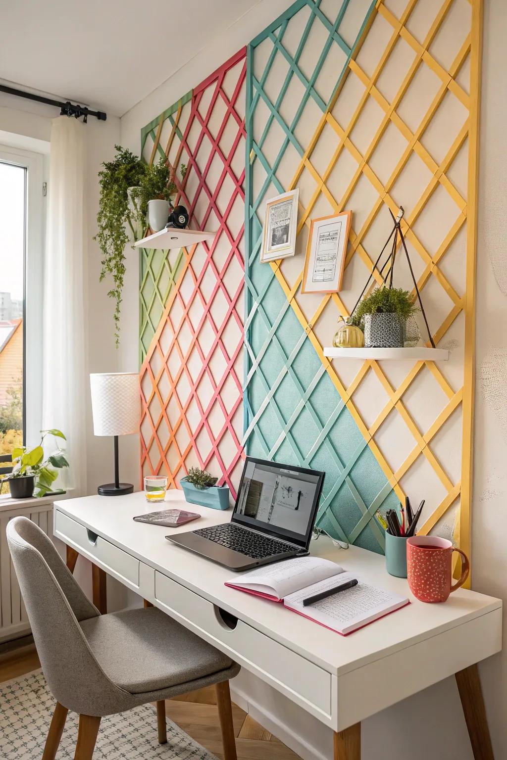 Colorful lattice element bringing energy and focus to the home office.