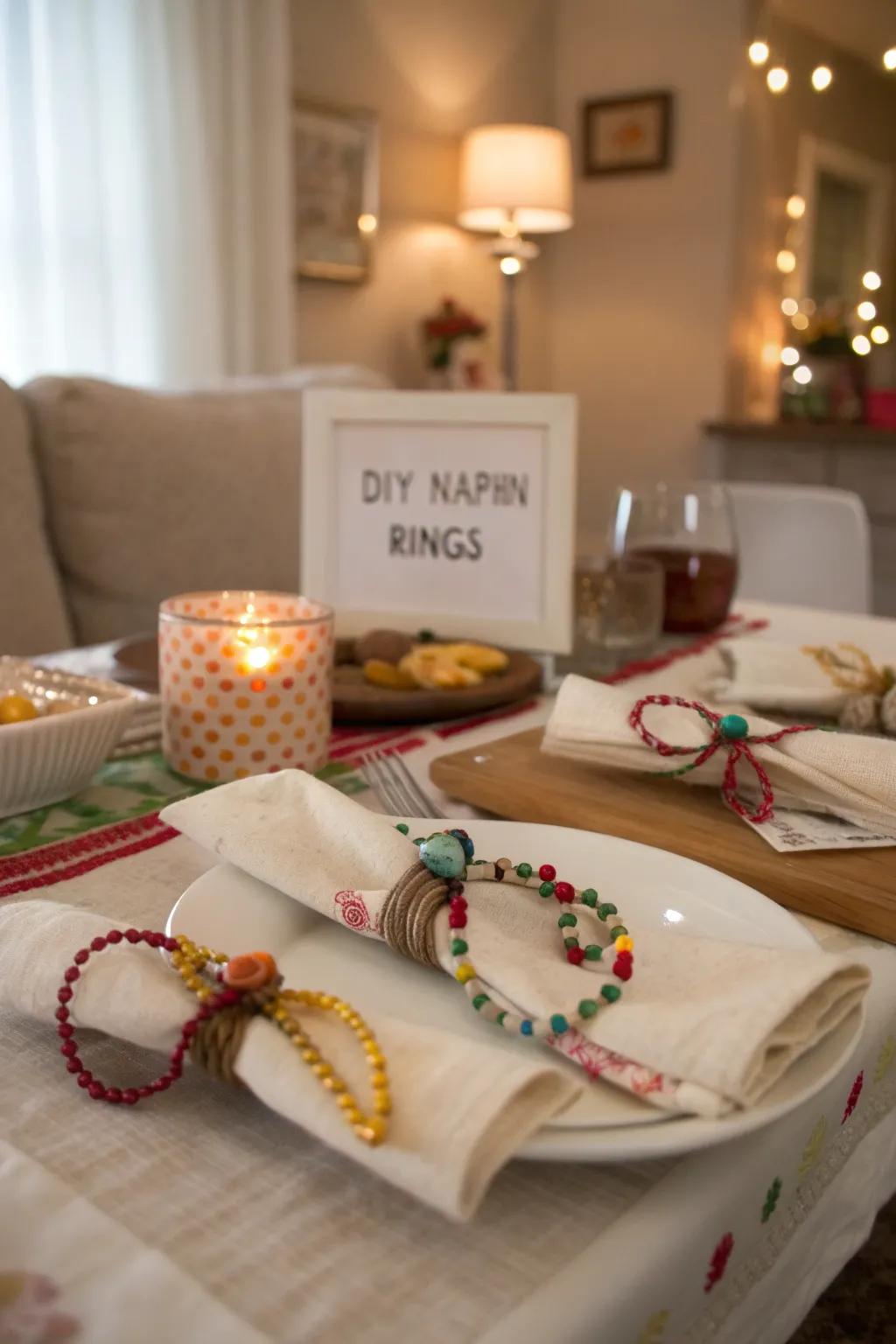 DIY items like napkin rings add a unique touch to the picnic.