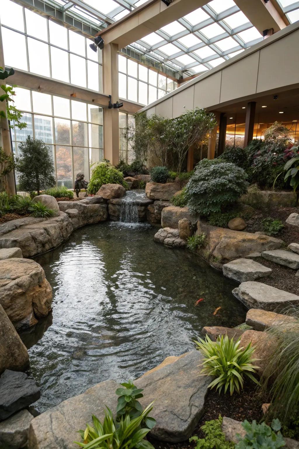 Rocky terrains append an earthy and natural component to interior ponds.
