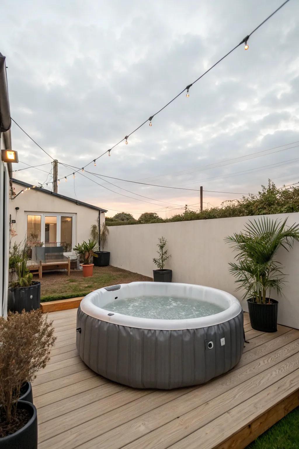 A minimalist approach creates a clean, serene bubbly spa area.