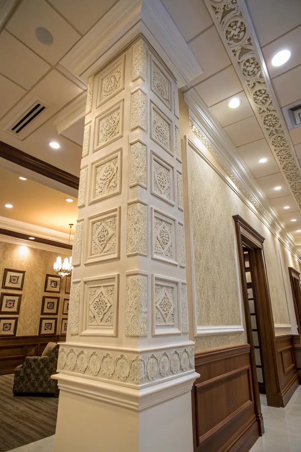 Ornamental corner blocks adding a unique touch to room corners.