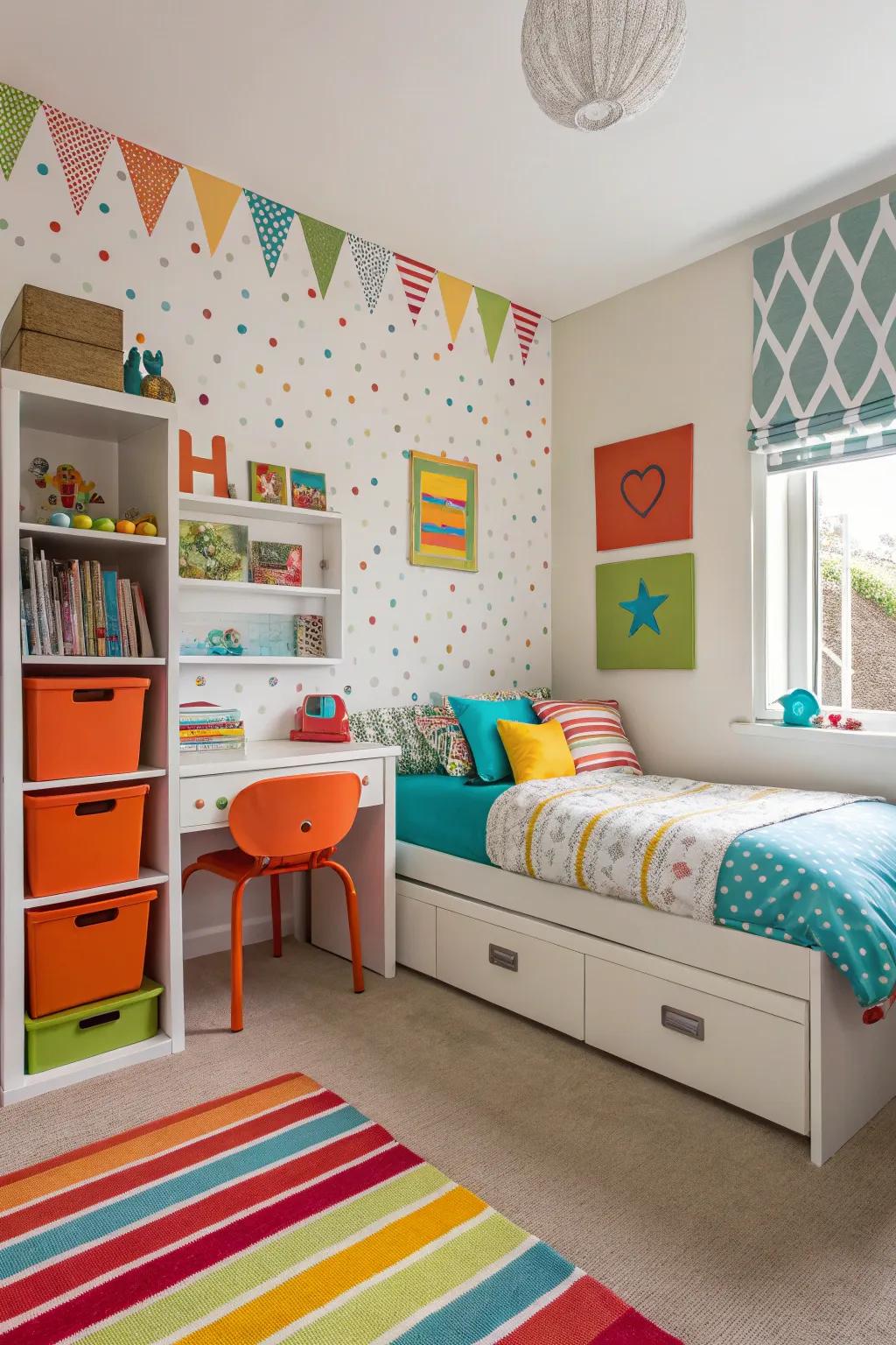 Vivid touches inject energy and flair into the room.