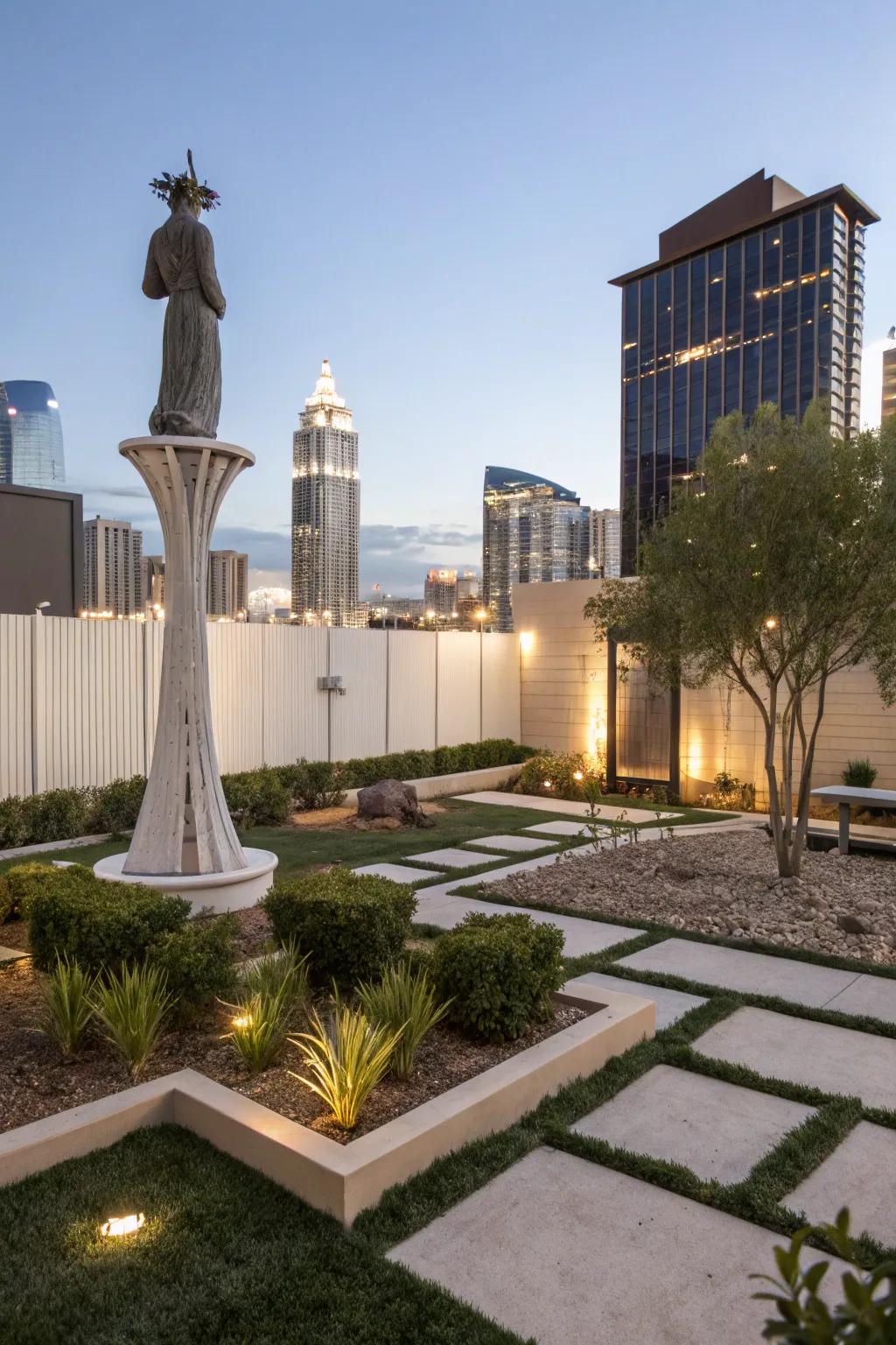 A unique sculpture as a focal point in a Las Vegas backyard.