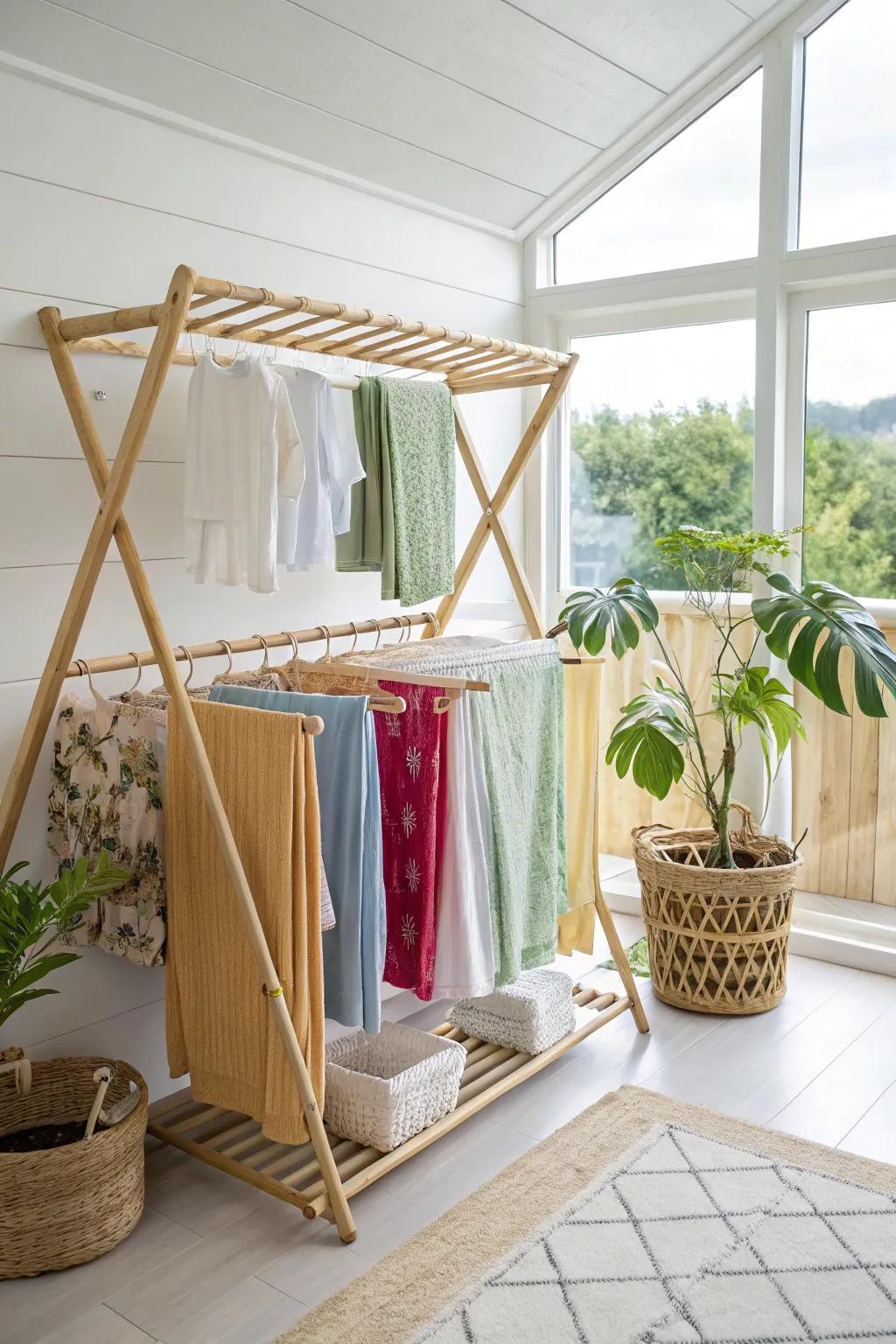 Opt for sustainable drying rods made of bamboo.