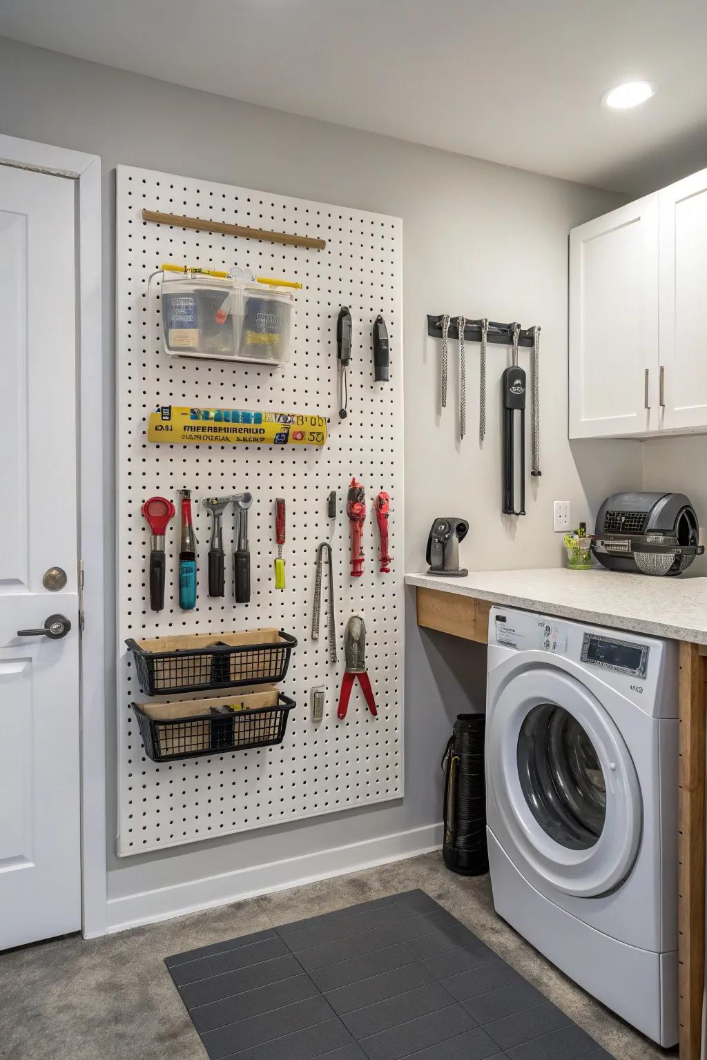 With a pegboard, keep tools accessible and organized.