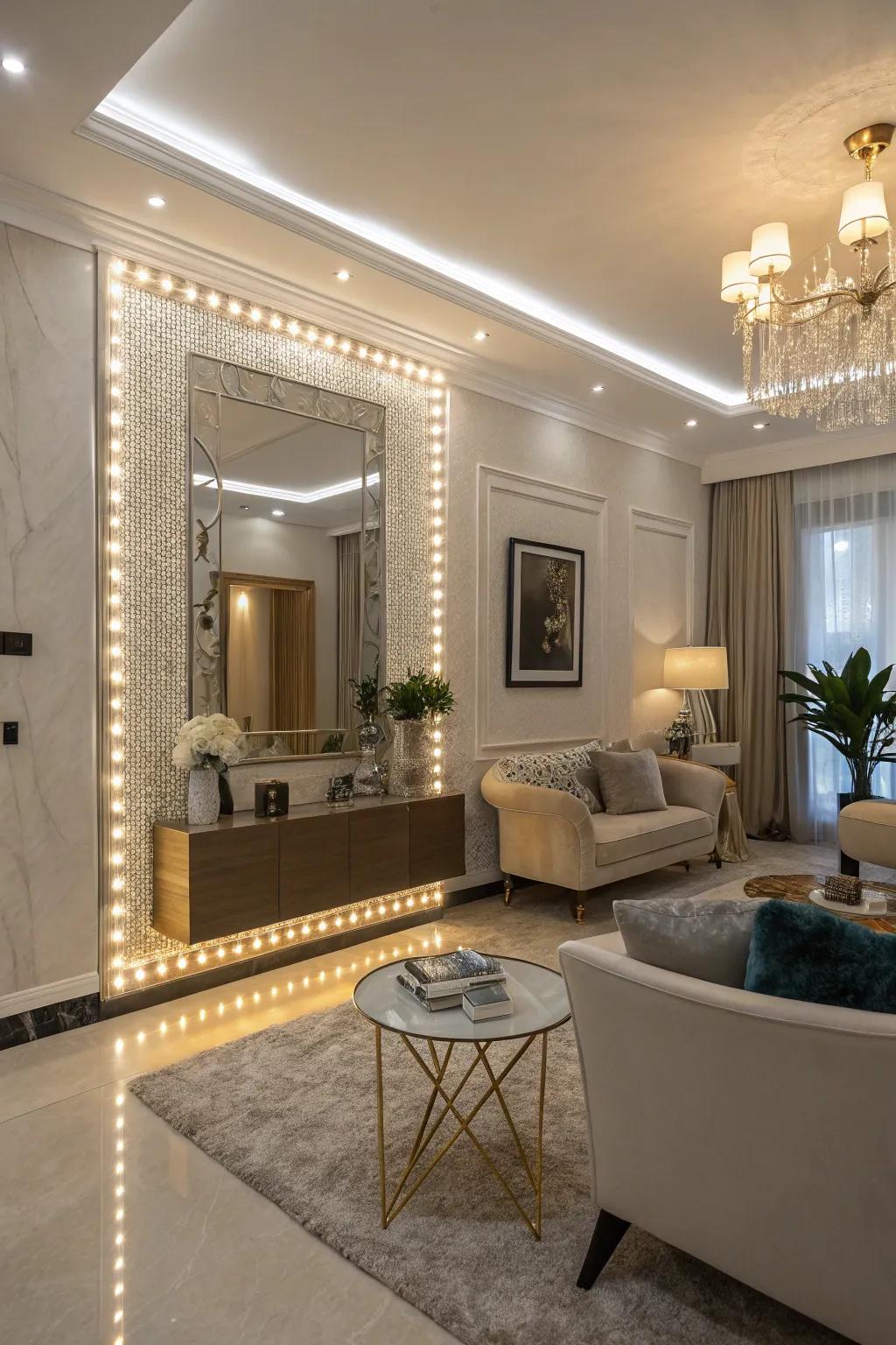 Opulent LED mirror accents generate a spacious impression.