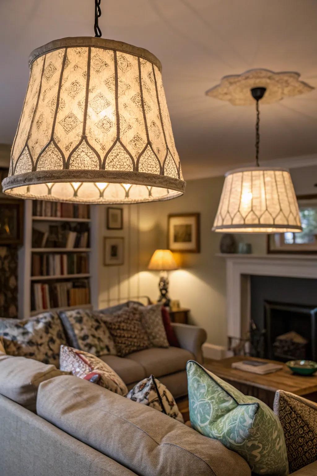 Fabric shades create a delicate, cozy light.