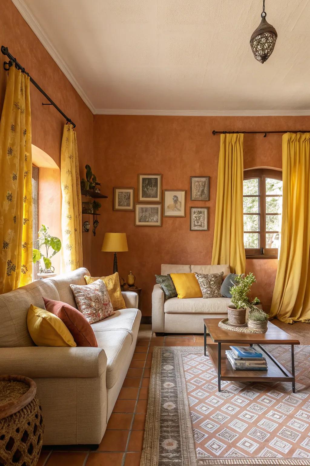 Earth, warm tones create a cozy and inviting living room atmosphere.