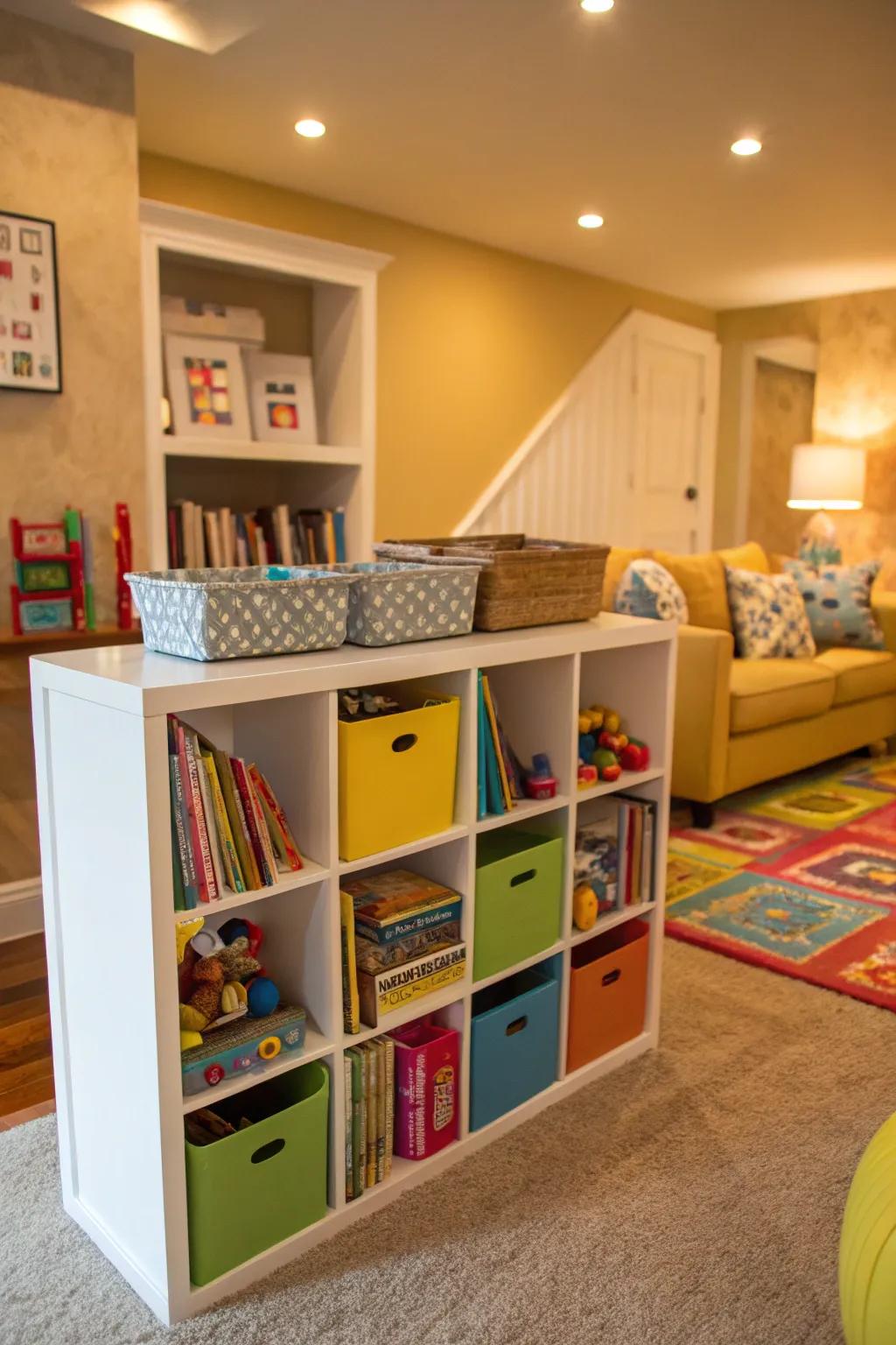 An interactive children's section employing cube storage for fun and learning.