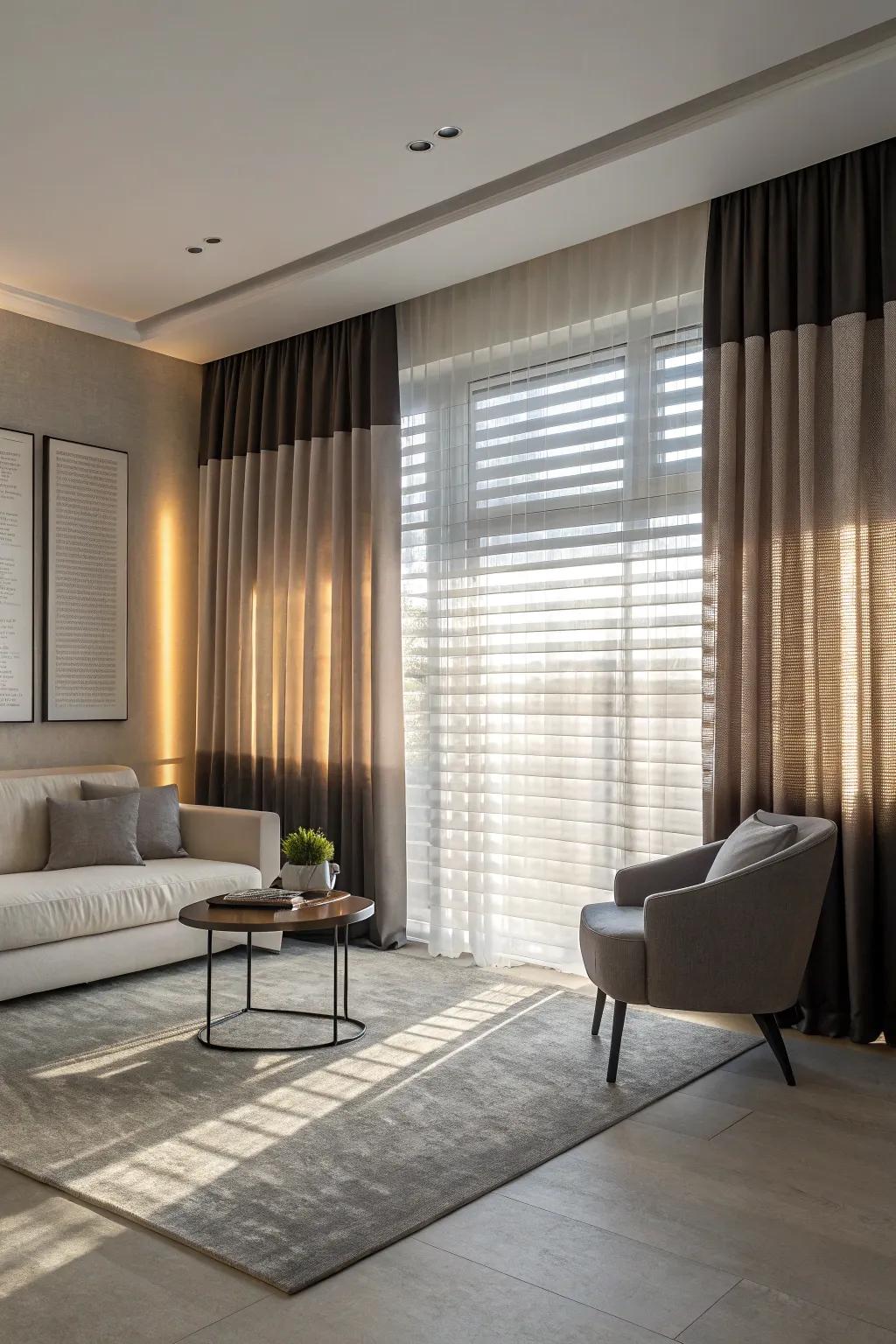 Ombre curtains introduce a modern, artistic touch.