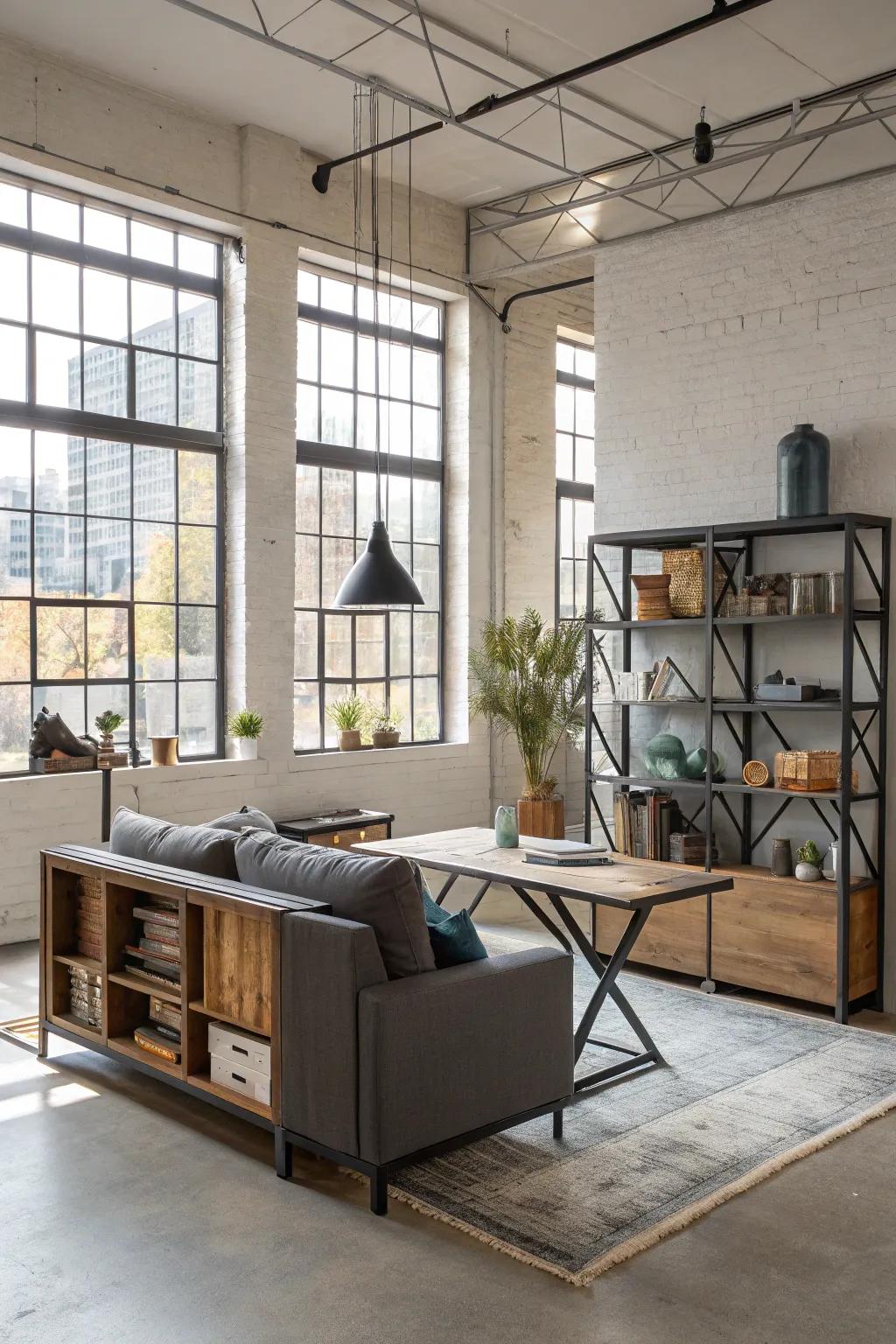 Efficient area usage through multifunctional furnishings.