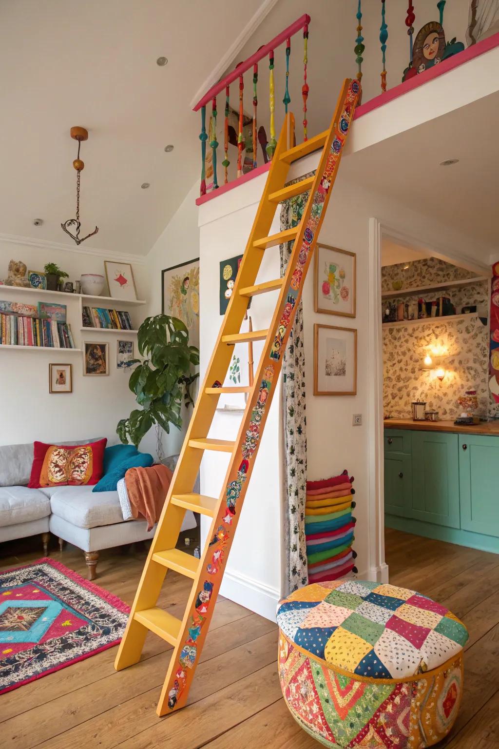 Loft ladder in color as a strong design statement.