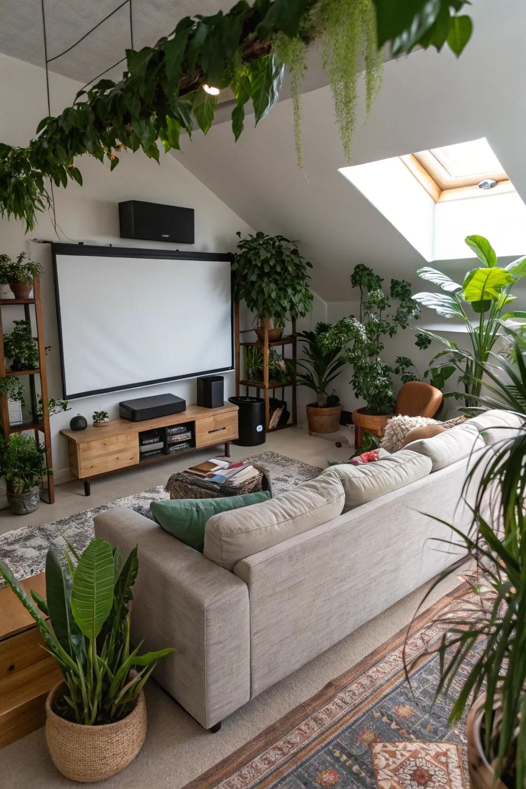 Plants add life to your media room, adding a natural touch.