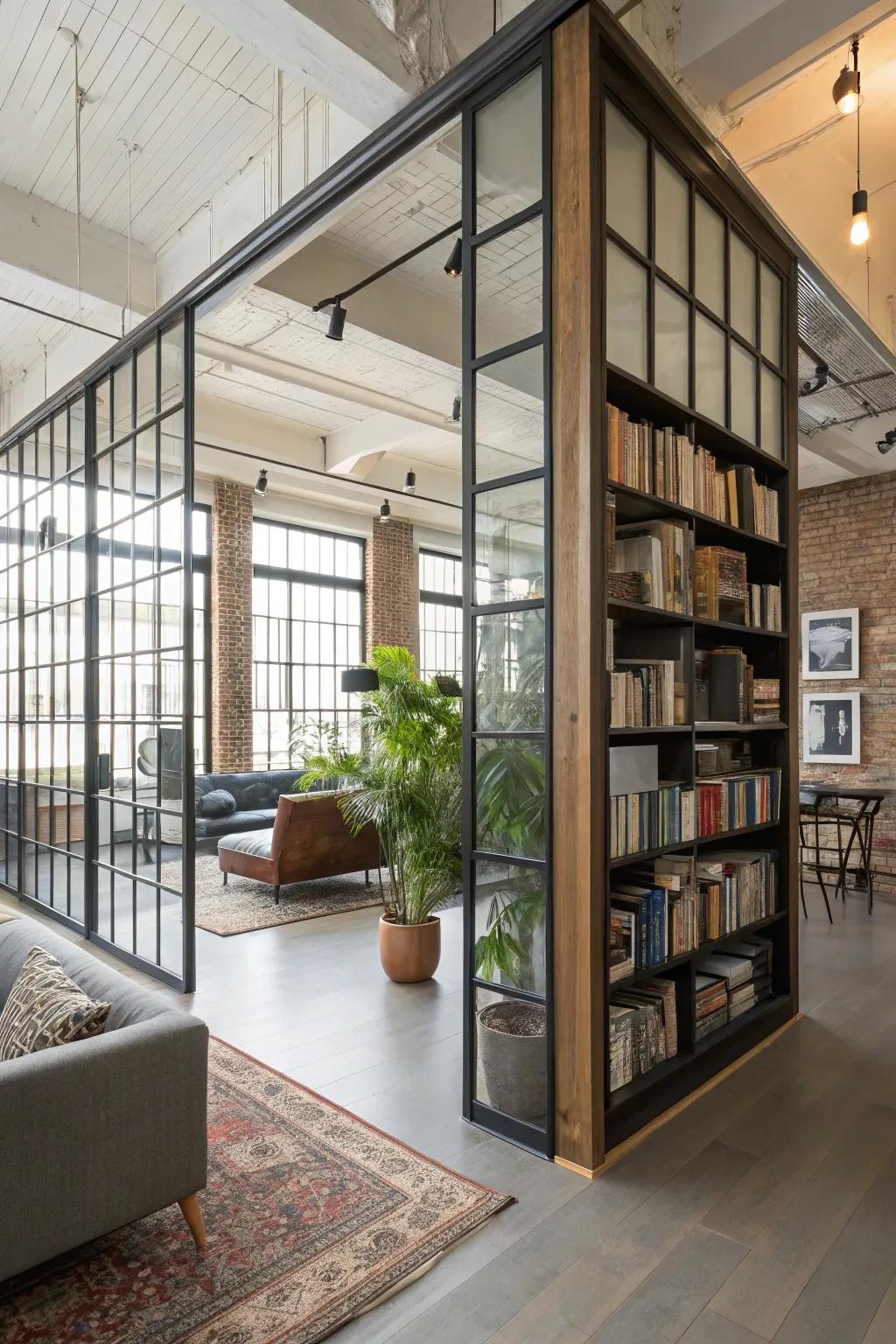 Room dividers providing privacy while preserving the loft’s airy feel.